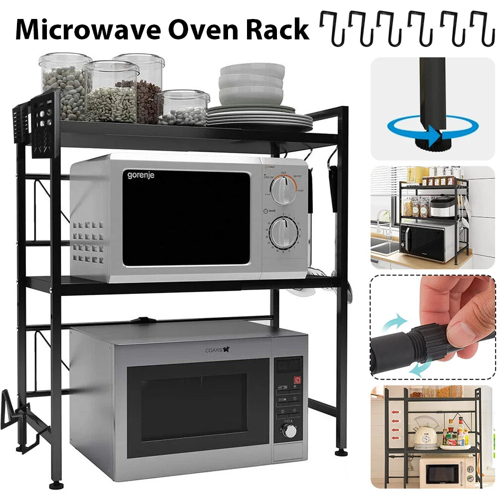Étagère extensible en métal pour micro-ondes – 1 ou 2 niveaux, stable et réglable en hauteur – organisateur d'étagères de cuisine