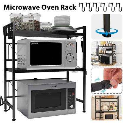 Étagère extensible en métal pour micro-ondes – 1 ou 2 niveaux, stable et réglable en hauteur – organisateur d'étagères de cuisine