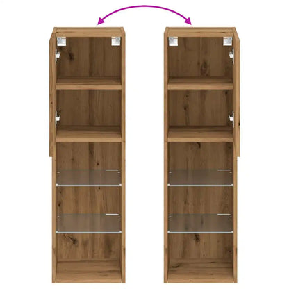 TV cabinet 30.5×30×102 cm – Handcrafted from engineered wood in Artisan Oak with LED lighting | Wall mounting possible