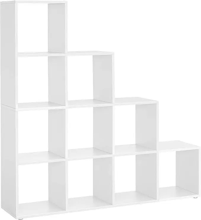 Bibliothèque escalier à 10 compartiments – étagère en bois, murale, moderne et stable