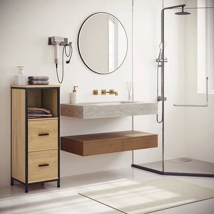 Meuble de salle de bain étroit avec tiroirs, chêne/noir 80 cm