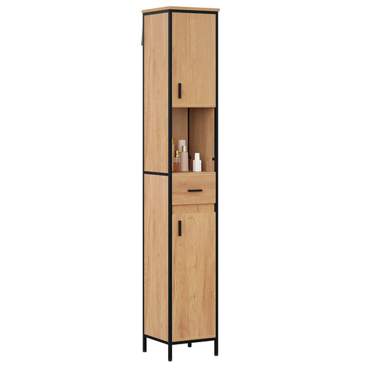 Meuble de salle de bain haut avec tiroir et compartiments, 180 cm chêne/noir