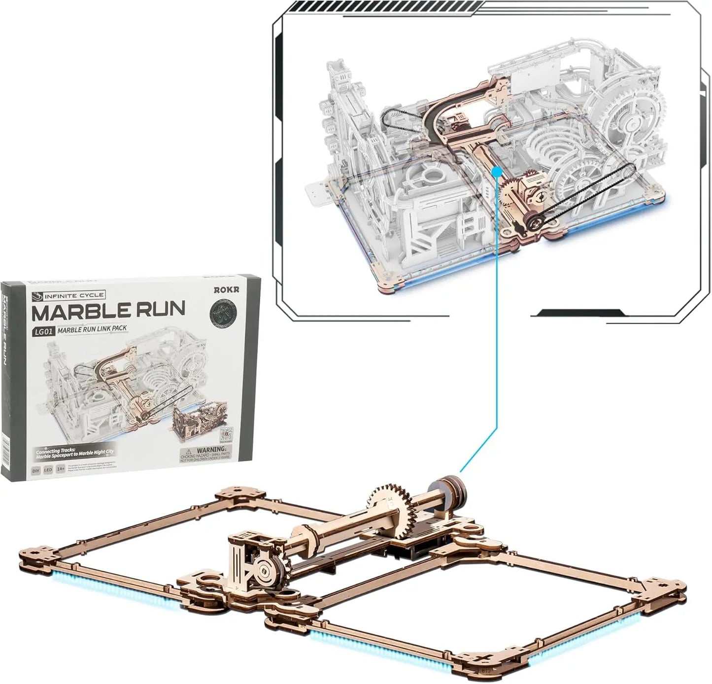 Robotime ROKR Marble Spaceport – Elektrisches 3D-Holzpuzzle mit Kugelbahn | Modellbausatz für Erwachsene & Teenager