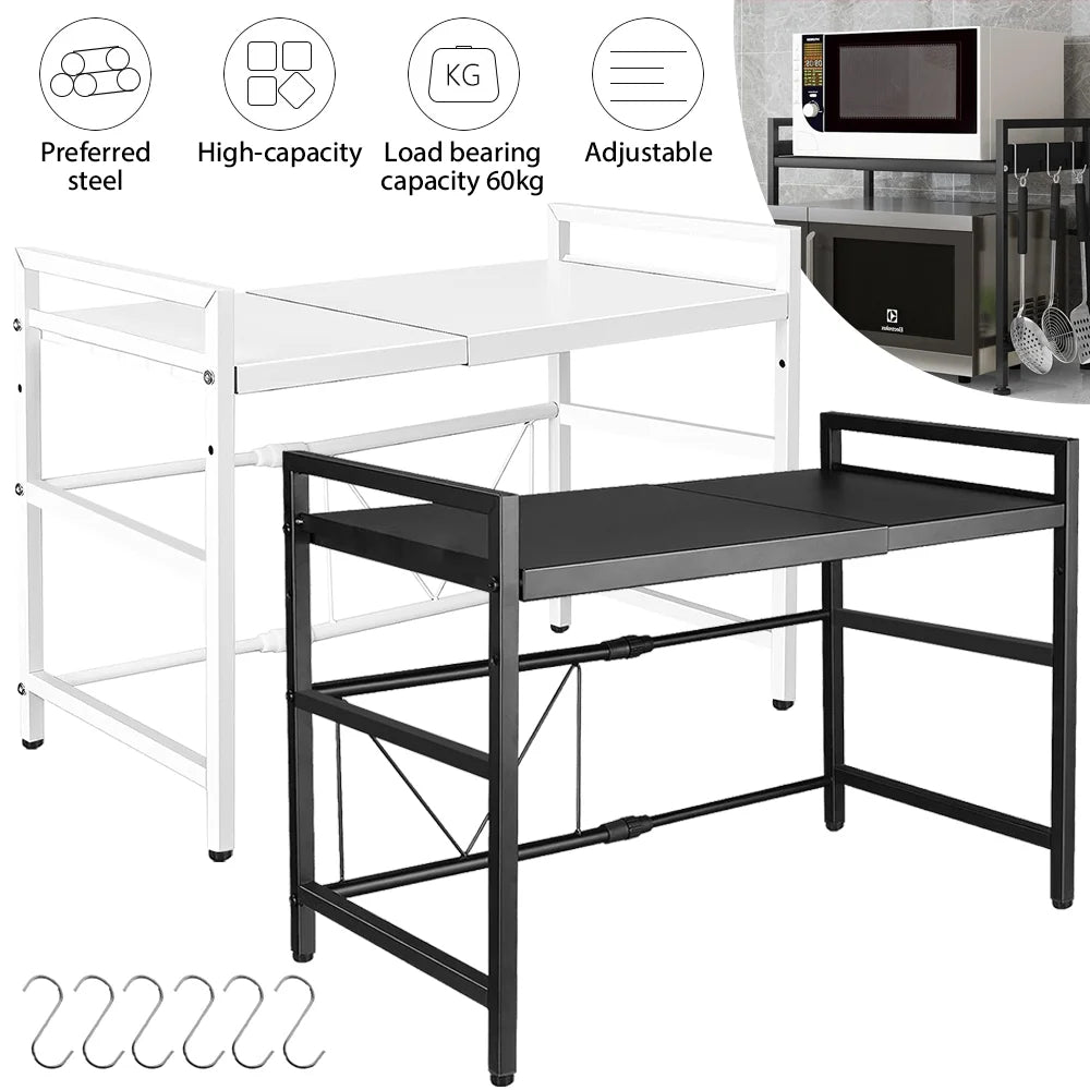 Étagère extensible en métal pour micro-ondes – 1 ou 2 niveaux, stable et réglable en hauteur – organisateur d'étagères de cuisine