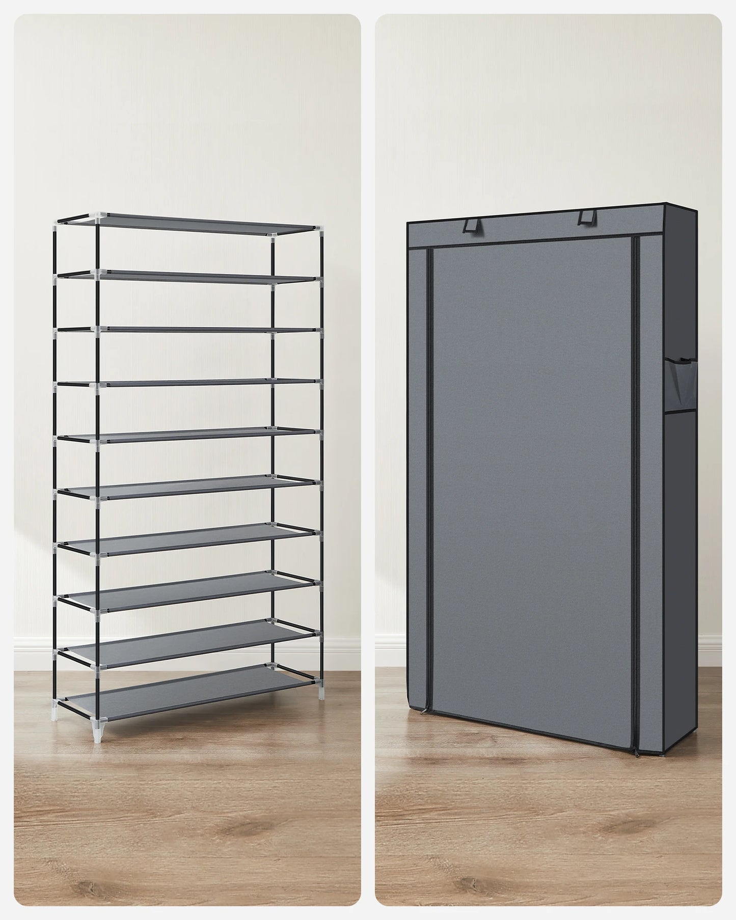 Étagère à chaussures SONGMICS 10 niveaux – jusqu'à 40 paires, avec revêtement en tissu, hauteur 162 cm