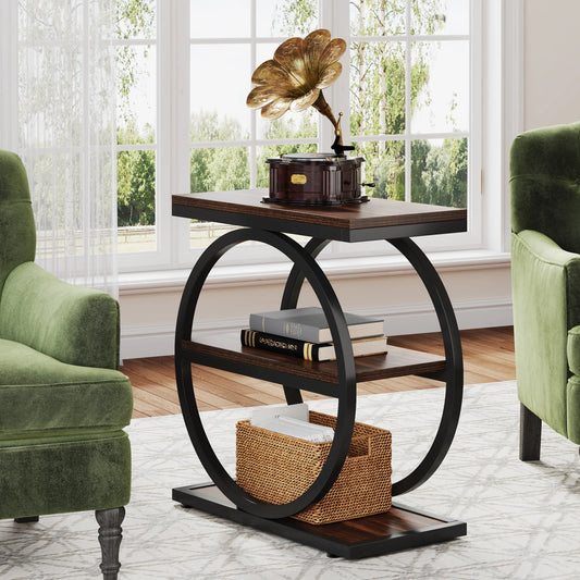 Tribesigns Side Table with 3 Storage Compartments – Narrow Industrial Style Sofa Table, Wood &amp; Metal, 60 cm High