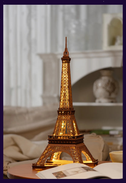 Robotime „Night of the Eiffel Tower“ – 3D Holzpuzzle mit Licht | Eiffelturm Modellbausatz 1:638 für Erwachsene & Kinder