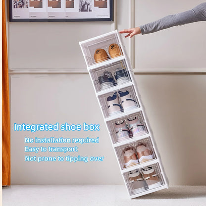 Meuble à chaussures pliable à 6 niveaux – Boîte de rangement transparente et empilable pour baskets et chaussures
