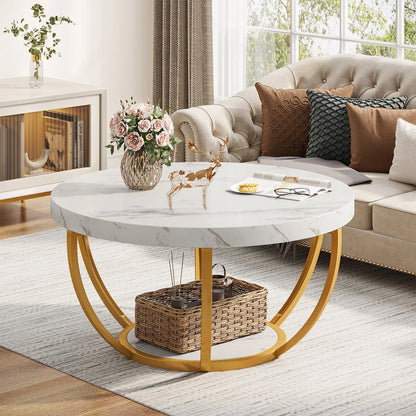 Tribesigns round coffee table Ø 80 cm – 2-tiered industrial-style sofa table with wood look and metal frame
