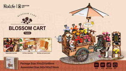 Robotime 3D Holzpuzzle Blütenwagen – Bastelset & Deko-Modell | Florales DIY-Geschenk für Frauen, Mädchen & kreative Erwachsene