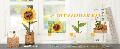 Robotime Rolife 3D Holzblumen – DIY Holzpuzzle Blumenstrauß | Ewige Blüten als Geschenk zum Muttertag, Geburtstag & Deko