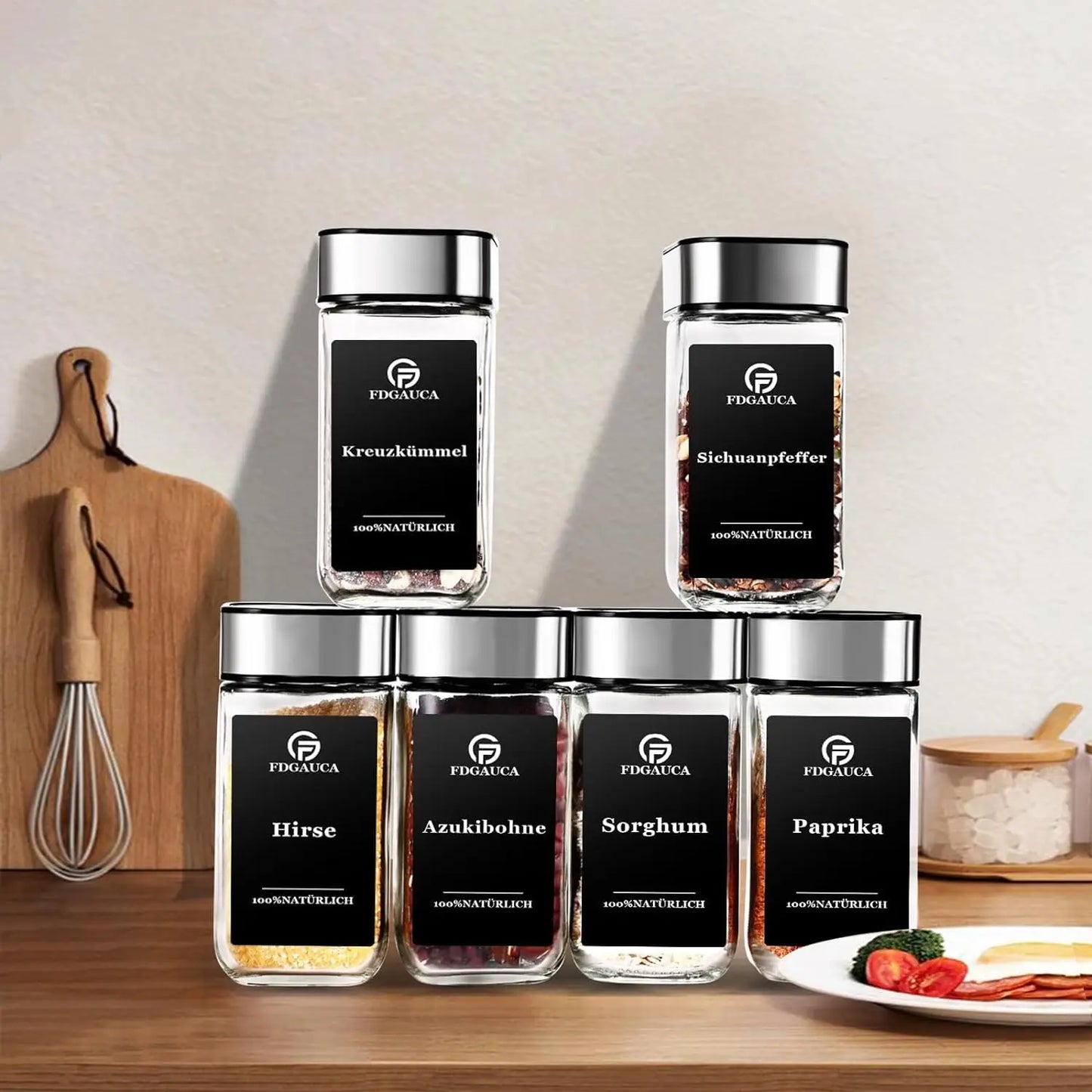 6/12/24er Set Gewürzgläser – 120ml mit 360° drehbarem Deckel, Etiketten & Zubehör | Aromafrisch & Luftdicht