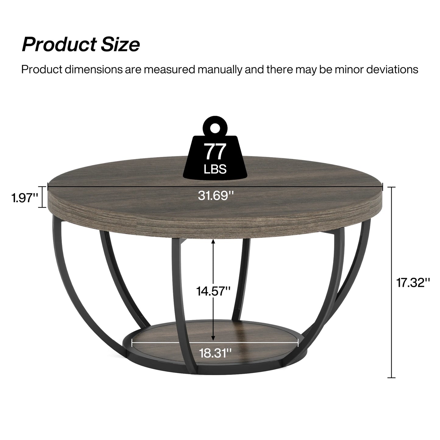 Tribesigns round coffee table Ø 80 cm – 2-tiered industrial-style sofa table with wood look and metal frame