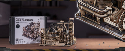 Robotime ROKR Marble Spaceport – Elektrisches 3D-Holzpuzzle mit Kugelbahn | Modellbausatz für Erwachsene & Teenager
