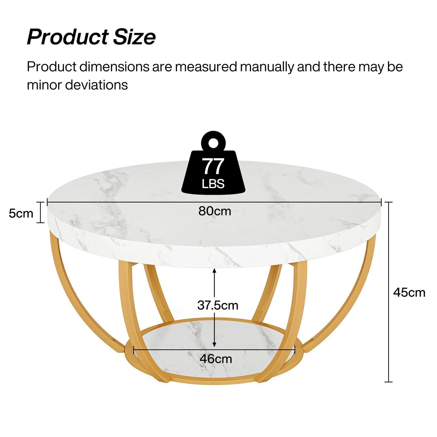 Tribesigns round coffee table Ø 80 cm – 2-tiered industrial-style sofa table with wood look and metal frame