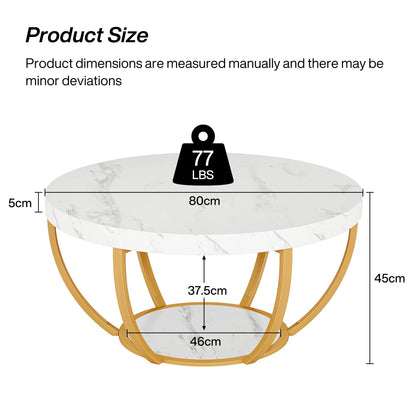 Tribesigns round coffee table Ø 80 cm – 2-tiered industrial-style sofa table with wood look and metal frame