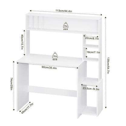 Computer desk with storage space 113.5 x 45 x 139 cm Desk with 5 shelves Scandinavian workstation for office and living room