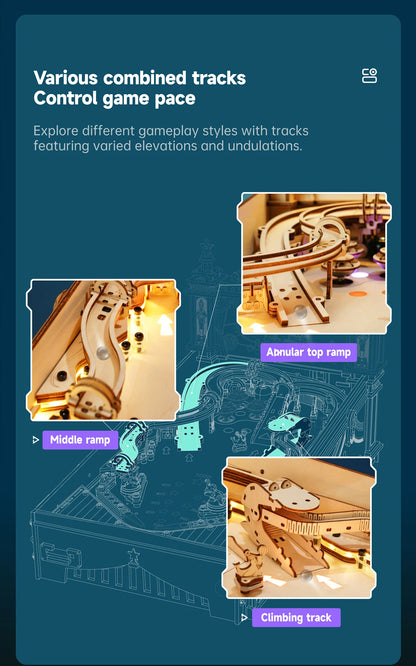 Robotime ROKR 3D Flipperautomat aus Holz – DIY Pinball-Spiel im Vintage-Stil | Bausatz für Kinder & Erwachsene