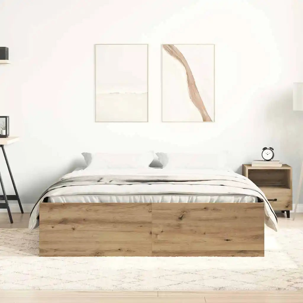 Bettgestell 140×190 cm – Handgefertigt aus Holzwerkstoff in Artisan Eiche | Ohne Matratze