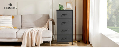 Meuble de salon JHK avec 4 tiroirs en tissu – structure en acier, peu encombrant et moderne