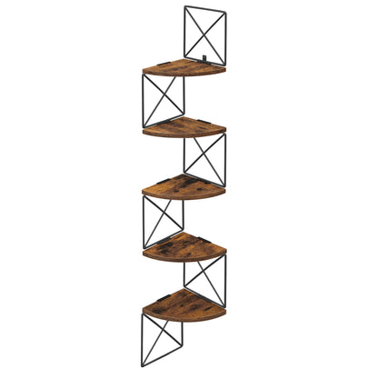 Étagère d'angle VASAGLE Zigzag – 5 niveaux, étagère murale vintage marron-noir, hauteur 127 cm