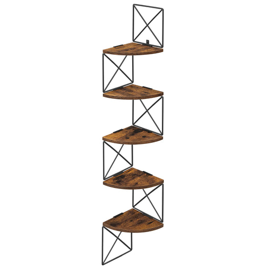 Étagère d'angle VASAGLE Zigzag – 5 niveaux, étagère murale vintage marron-noir, hauteur 127 cm