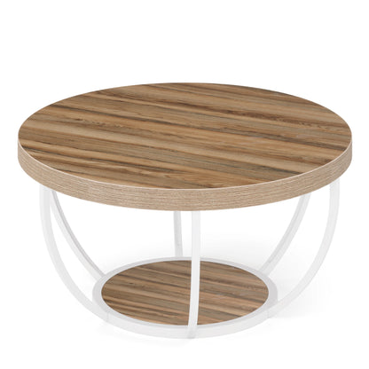 Tribesigns round coffee table Ø 80 cm – 2-tiered industrial-style sofa table with wood look and metal frame