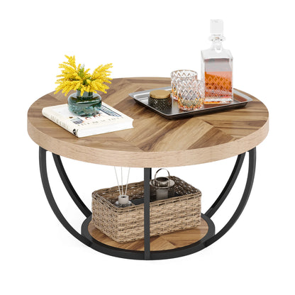 Tribesigns round coffee table Ø 80 cm – 2-tiered industrial-style sofa table with wood look and metal frame