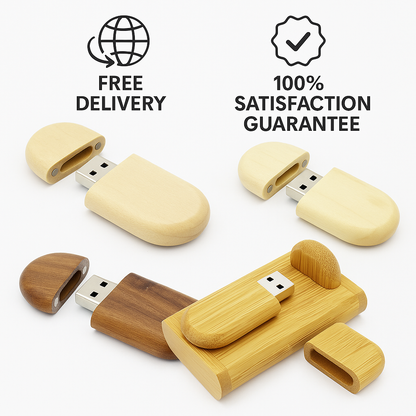 USB-Stick Holz 4–128GB – Gravur möglich, Geschenk, Bambus, Walnuss, Ahorn