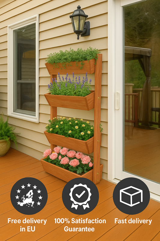 🪴 Vertical raised wooden bed – 4-tiered planter with removable tiers and adjustable angles | Ideal for balconies, gardens, and patios