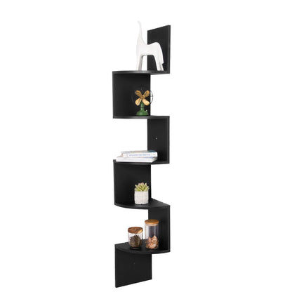 Étagère murale WOLTU Zigzag à 5 niveaux – Blanc/Noir, hauteur 156 cm, étagère d'angle moderne