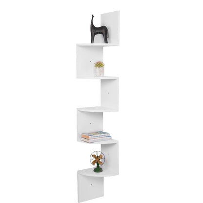 Étagère murale WOLTU Zigzag à 5 niveaux – Blanc/Noir, hauteur 156 cm, étagère d'angle moderne