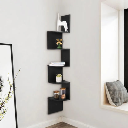 Étagère murale WOLTU Zigzag à 5 niveaux – Blanc/Noir, hauteur 156 cm, étagère d'angle moderne