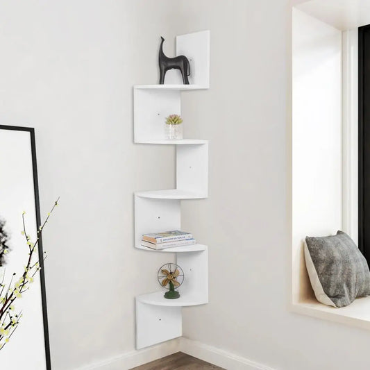 Étagère murale WOLTU Zigzag à 5 niveaux – Blanc/Noir, hauteur 156 cm, étagère d'angle moderne
