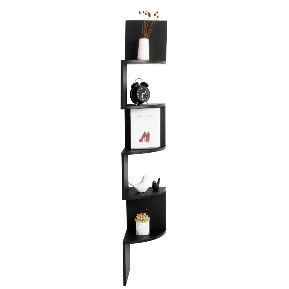 Étagère murale WOLTU Zigzag à 5 niveaux – Blanc/Noir, hauteur 156 cm, étagère d'angle moderne