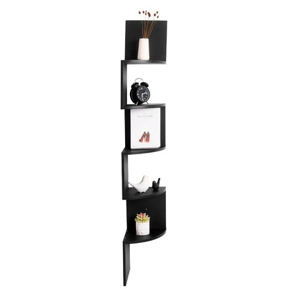 Étagère murale WOLTU Zigzag à 5 niveaux – Blanc/Noir, hauteur 156 cm, étagère d'angle moderne