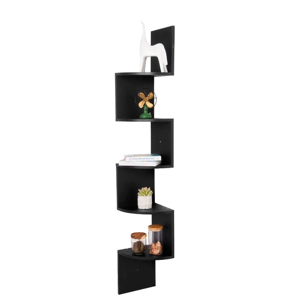 Étagère murale WOLTU Zigzag à 5 niveaux – Blanc/Noir, hauteur 156 cm, étagère d'angle moderne