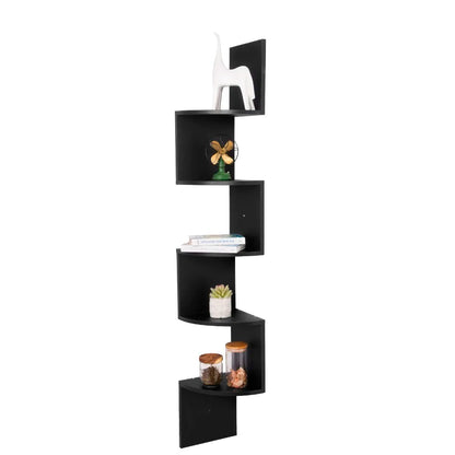Étagère murale WOLTU Zigzag à 5 niveaux – Blanc/Noir, hauteur 156 cm, étagère d'angle moderne