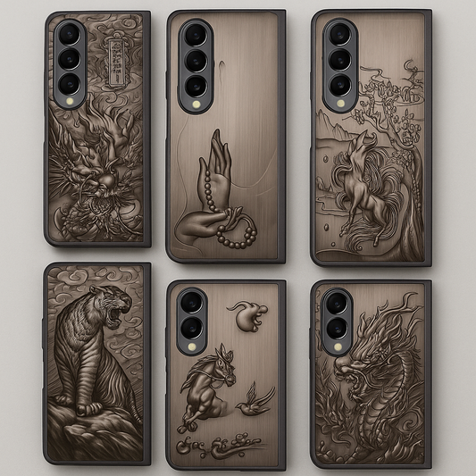 Sandalwood Phone Case Samsung Galaxy Z Fold 4 – 3D Engraving, Ebony, TPU Wood Case, Animal Motif