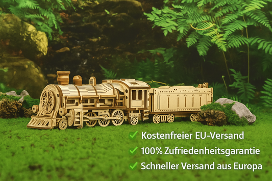 3D Wooden Puzzle Train – Mechanical DIY Model Kit made of Natural Wood