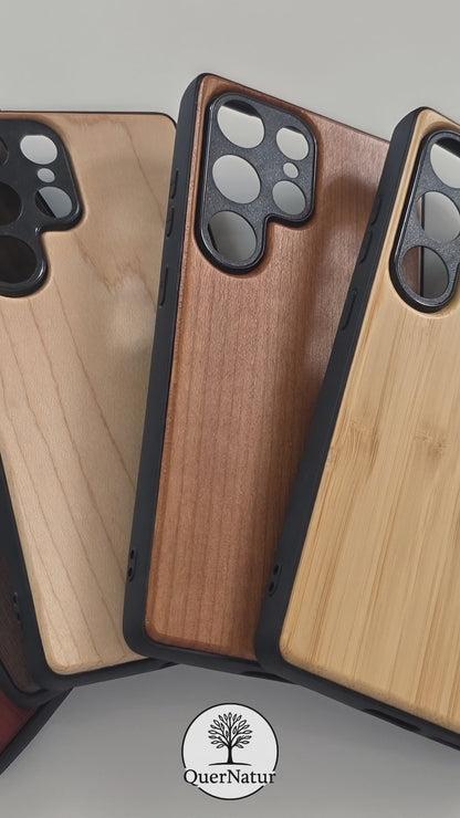 Samsung S25 Ultra phone case made of real wood – cherry wood, rosewood, walnut wood, bamboo or white maple – shockproof &amp; sustainable